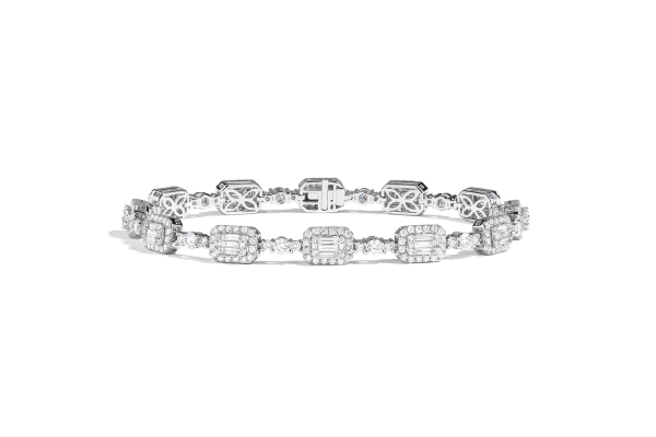 Lasker Couture 18Kt White Gold Tennis Bracelet with 2.58cttw Natural Fusion Set Baguettes and Round Natural Diamonds Fashion