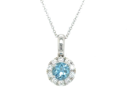 14Kt White Gold .53ct Aquamarine Natural Diamond Necklace For Cheap