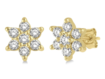 Lasker Petites 10Kt Yellow Gold Flower Stud Earrings with 0.15cttw Natural Diamonds Hot on Sale