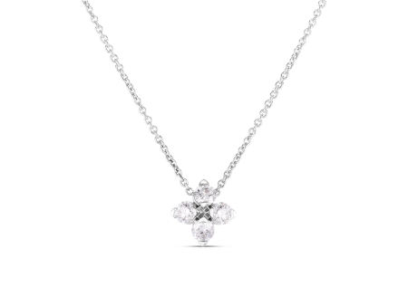 Roberto Coin 18Kt White Gold Love in Verona Flower 0.27cttw Round Natural Diamond Necklace For Sale