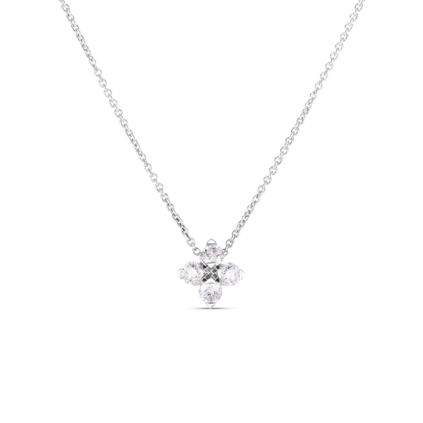 Roberto Coin 18Kt White Gold Love in Verona Flower 0.27cttw Round Natural Diamond Necklace For Sale