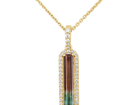 14Kt Yellow Gold Halo Pendant with Bi-Color Tourmaline Online