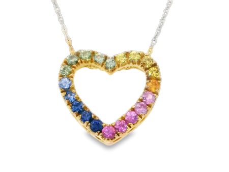 10Kt Yellow Gold Rainbow Sapphire Heart Pendant Online Hot Sale