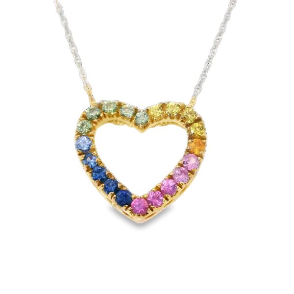 10Kt Yellow Gold Rainbow Sapphire Heart Pendant Online Hot Sale