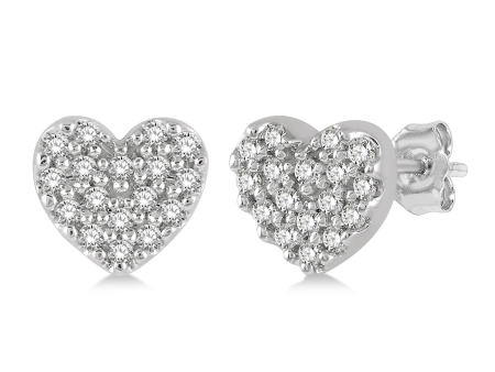 Lasker Petites-10Kt White Gold Heart Stud Earrings with 0.10cttw Natural Diamonds Online Sale