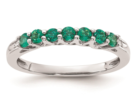 10Kt White Gold 7-Stone Created Emerald Stackable Ring Supply