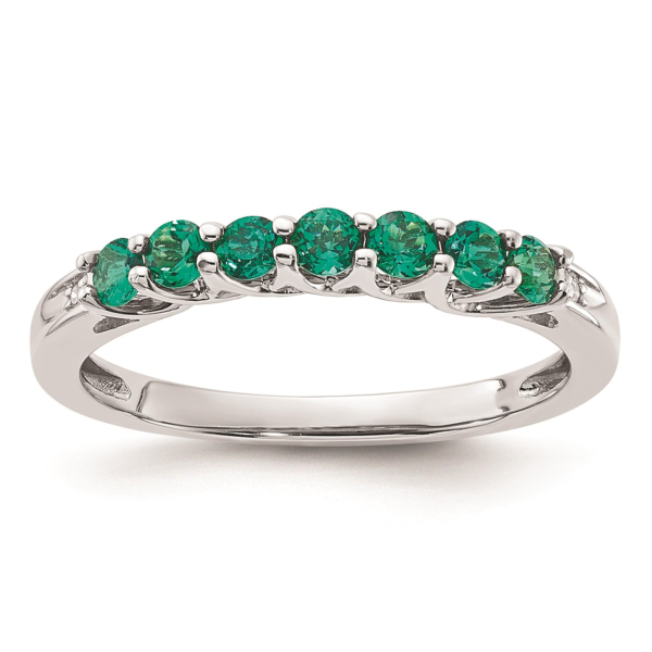 10Kt White Gold 7-Stone Created Emerald Stackable Ring Supply