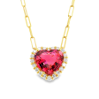 18Kt Yellow Gold Halo Pendant with Heart Shaped Pink Tourmaline & Natural Diamonds Sale