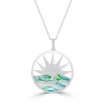 Frederic Sage 14Kt White Gold Medium Diamond Sunrise, Abalone, & White Mother Of Pearl Waves Pendant For Sale