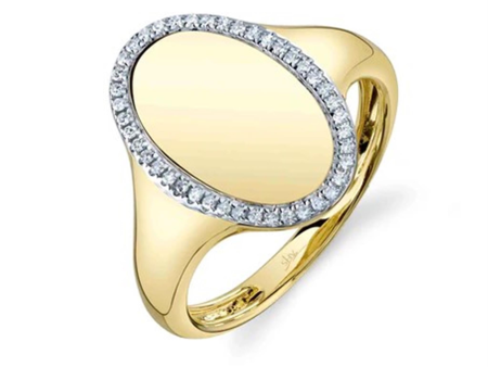 Shy Creation 14Kt Yellow Gold Oval Signet Ring with .11cttw Natural Diamonds Online Hot Sale