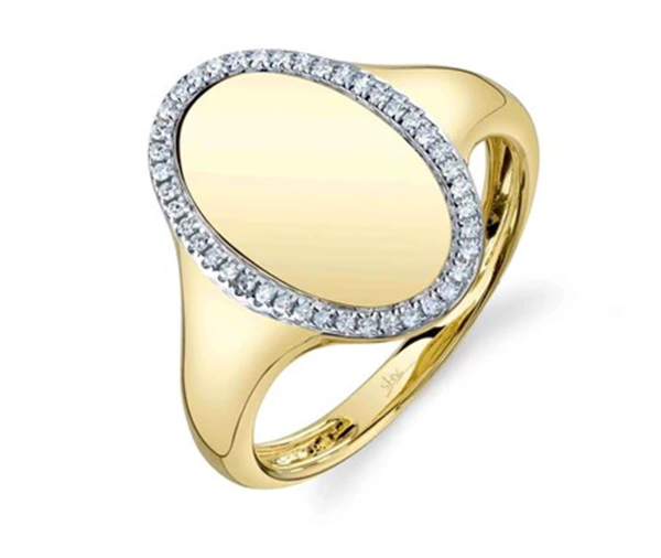 Shy Creation 14Kt Yellow Gold Oval Signet Ring with .11cttw Natural Diamonds Online Hot Sale